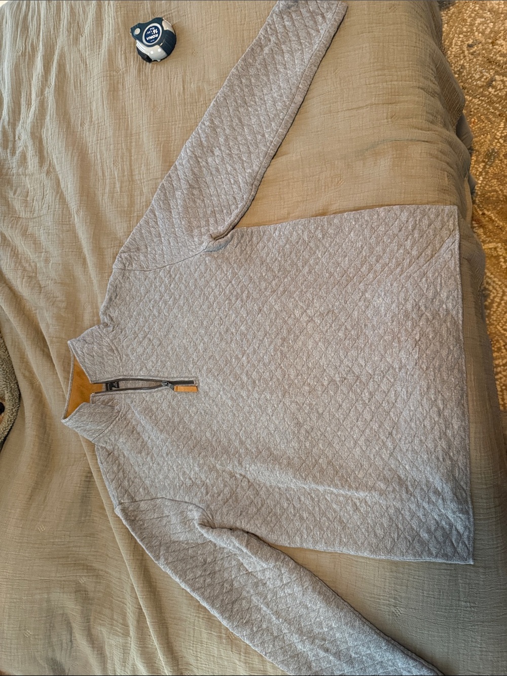 Banana Republic Light Gray Quilted Half-Zip Pullover